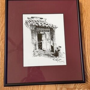 Charles Chauderlot Ink Drawing Beijing Courtyard Framed Signed